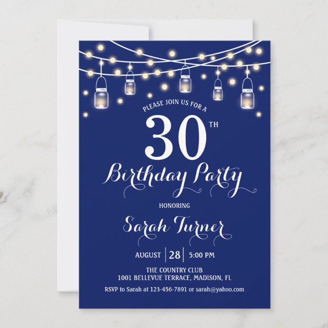 Invitation Fête du 30e anniversaire - bleu marine (Devant)