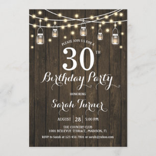 Invitation Fête du 30e anniversaire - Bois rustique