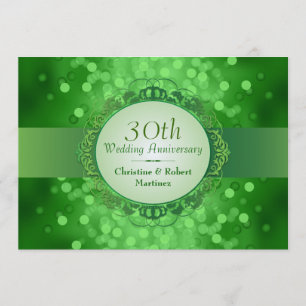 Invitation Fête du 30e anniversaire Bokeh Vert Émeraude