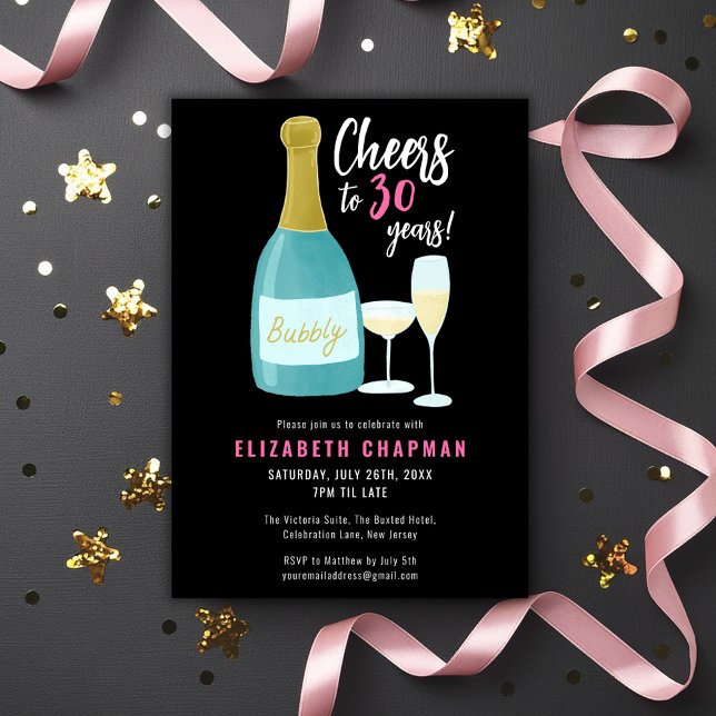 Invitation Fête du 30e anniversaire de 30 ans (Cheers to 30 years, 30th birthday invitation champagne fizz bubbly themed birthday party celebration)