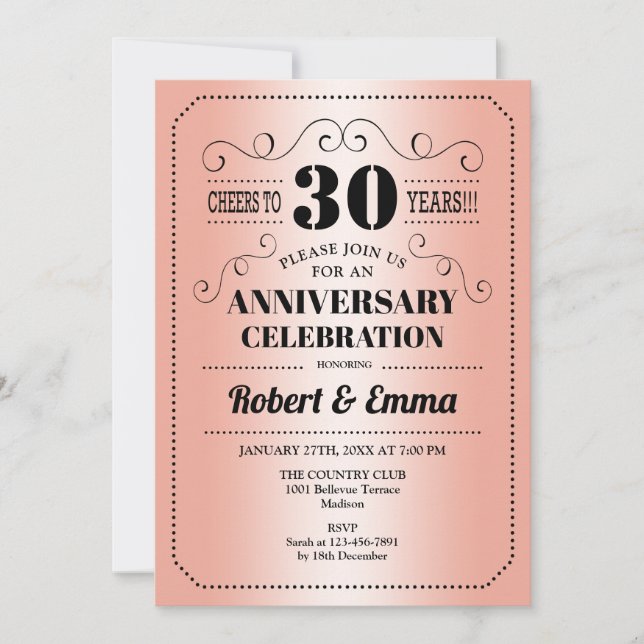 Invitation Fête du 30e anniversaire de mariage - Corail (Devant)