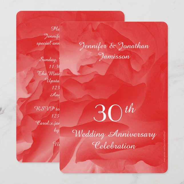 Invitation Fête du 30e anniversaire de mariage, rose corail  (Devant / Derrière)