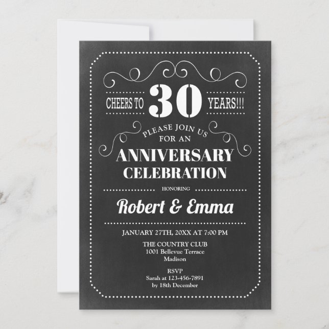 Invitation Fête du 30e anniversaire de mariage - Tableau noir (Devant)