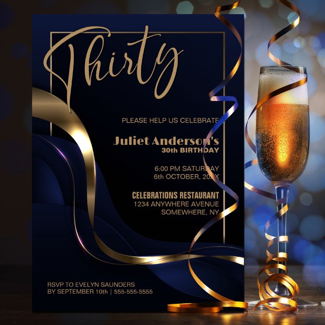 Invitation Fête du 30e anniversaire du Blue Gold moderne (Créateur téléchargé)