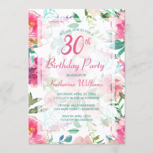 Invitation Fête du 30e anniversaire du Pic rose floral tropic