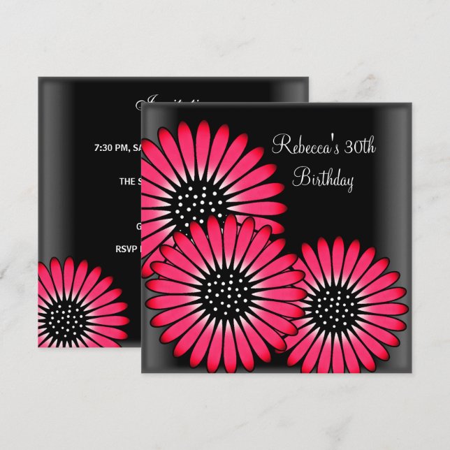 Invitation Fête du 30e anniversaire Elégante Fleurs roses noi (Devant / Derrière)
