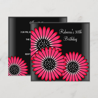 Invitation Fête du 30e anniversaire Elégante Fleurs roses noi
