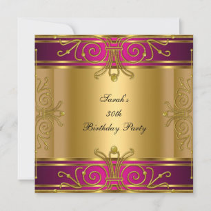 Invitation Fête du 30e anniversaire Fuchsia Pink Gold Art Déc
