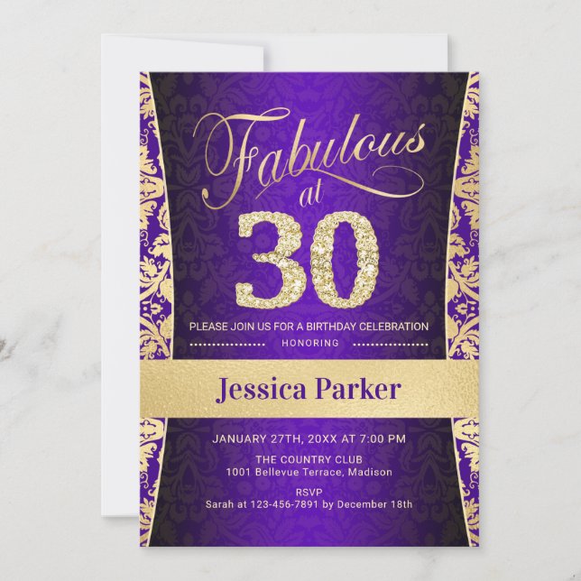 Invitation Fête du 30e anniversaire - Gold Purple (Devant)