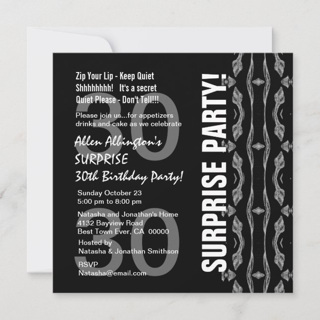 Invitation Fête du 30e anniversaire pour lui Black White Silv (Devant)