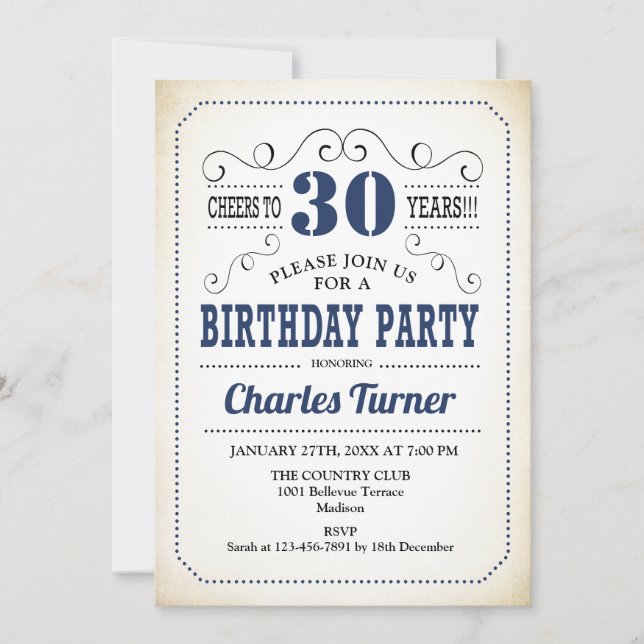 Invitation Fête du 30e anniversaire - Retro Creamy White and  (Devant)