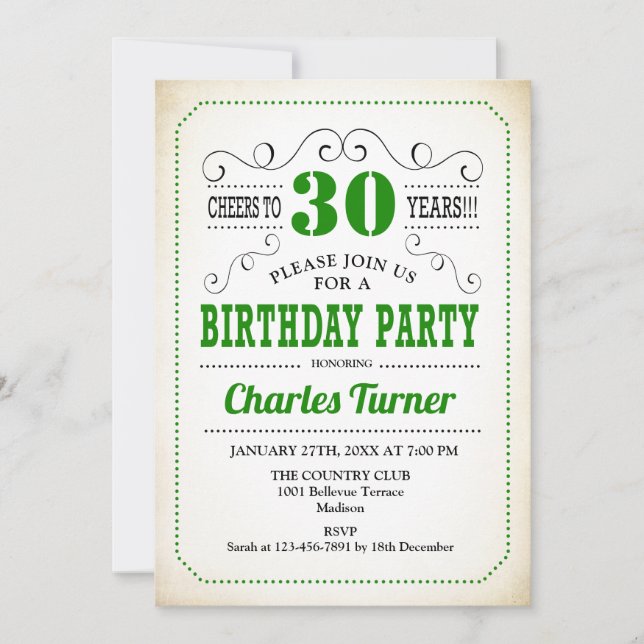 Invitation Fête du 30e anniversaire - Retro Crémeux Blanc et  (Devant)