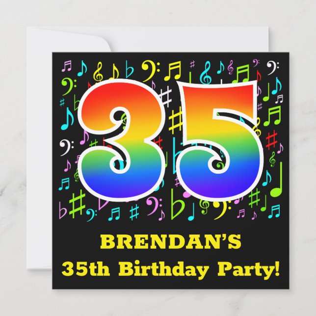 Invitation Fête du 35e anniversaire : Symboles de musique amu (Devant)