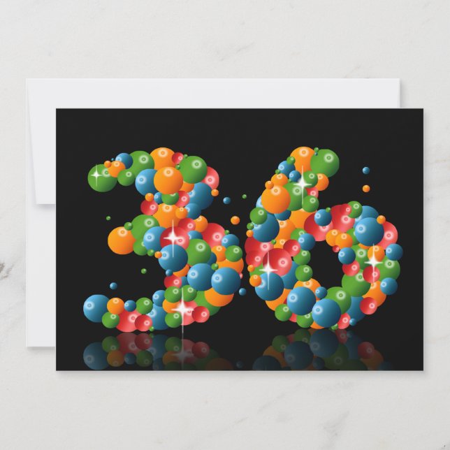 Invitation Fête du 36ème anniversaire, avec bulles et balles (Devant)
