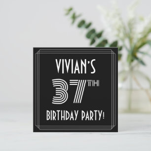 Invitation Fête du 37e anniversaire : Art Déco Style avec nom