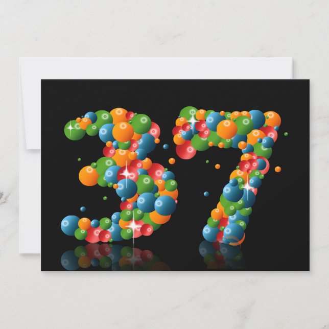 Invitation Fête du 37e anniversaire, avec bulles et balles (Devant)
