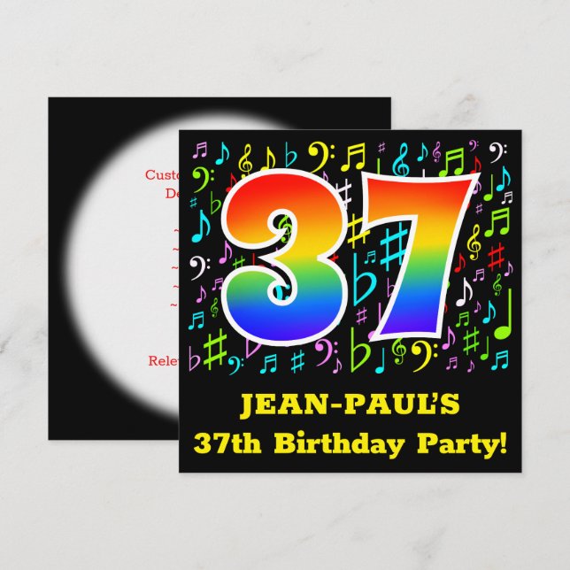 Invitation Fête du 37e anniversaire : Symboles de musique amu (Devant / Derrière)