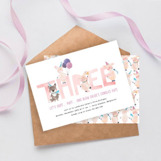 Invitation Fête du 3e anniversaire, 3 petits cochons grand mé
