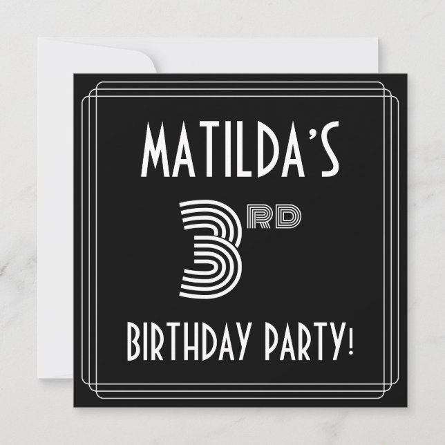 Invitation Fête du 3ème anniversaire : Style Art Déco avec no (Devant)