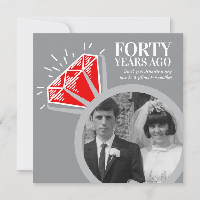 Invitation Fête du 40e anniversaire bague en rubis maintenant (Devant)