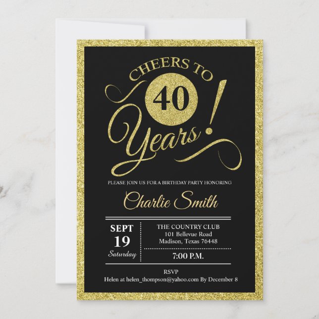 Invitation Fête du 40e anniversaire - Black Gold N'IMPORTE QU (Devant)
