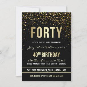 Invitation Fête du 40e anniversaire   Confetti en or chatoyan
