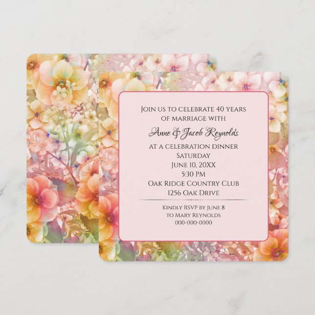 Invitation Fête du 40e anniversaire Cosmos Floral Garden (Devant / Derrière)