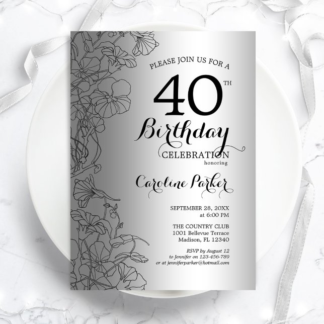 Invitation Fête du 40e anniversaire de la florale noire d'arg (Créateur téléchargé)