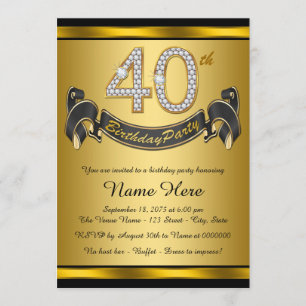 Invitation Fête du 40e anniversaire de l'élégant Black Gold