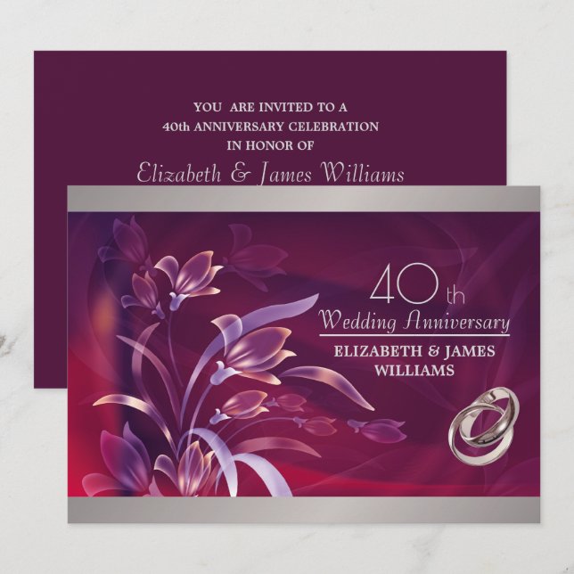 Invitation Fête du 40e anniversaire de mariage  (Devant / Derrière)