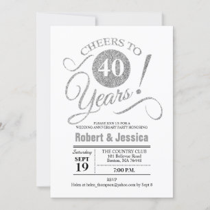 Invitation Fête du 40e anniversaire de mariage - Argent blanc