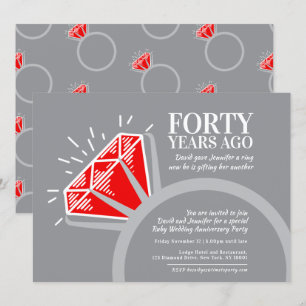 Invitation fête du 40e anniversaire de mariage bague graphiqu