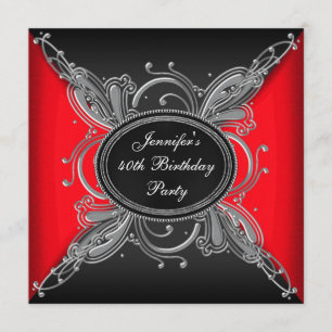 Invitation Fête du 40e anniversaire des femmes, rouge et noir