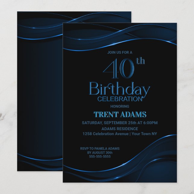 Invitation Fête du 40e anniversaire du Black Blue moderne (Devant / Derrière)