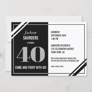 Invitation Fête du 40e anniversaire du Black White moderne