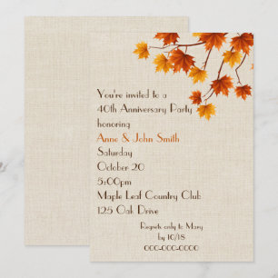 Invitation Fête du 40e Anniversaire Feuilles d'Automne