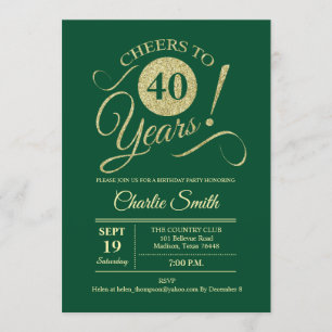 Invitation Fête du 40e anniversaire - Gold Vert
