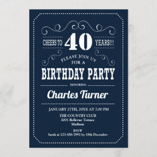 Invitation Fête du 40e anniversaire - Marine White