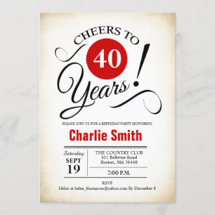 Invitation Fête du 40e anniversaire - Noir Rouge Blanc