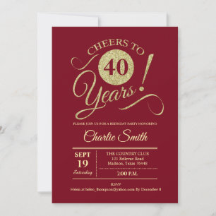 Invitation Fête du 40e anniversaire - Or rouge foncé