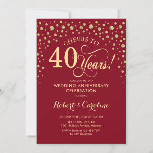 Invitation Fête du 40e Anniversaire - Or Rouge Rubis