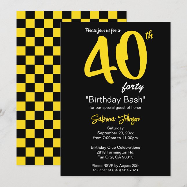 Invitation Fête du 40e anniversaire | PERSONNALISER (Devant / Derrière)