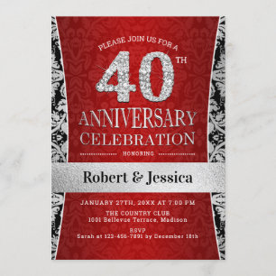 Invitation Fête du 40e Anniversaire - Rubis Rouge Argent