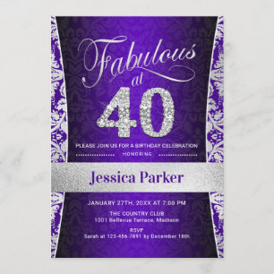 Invitation Fête du 40e anniversaire - Silver Purple