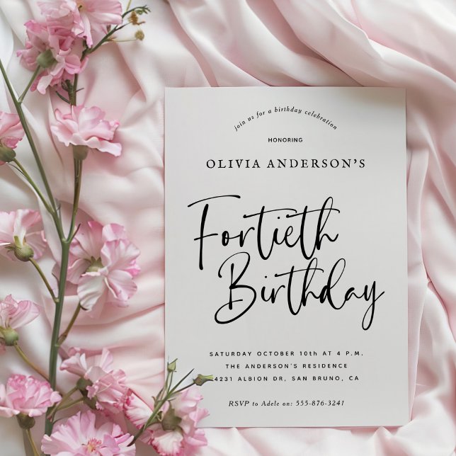 Invitation Fête du 40e anniversaire | Typographie noir et bla (Créateur téléchargé)