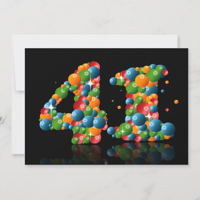 Invitation Fête du 41e anniversaire, avec bulles et balles (Devant)