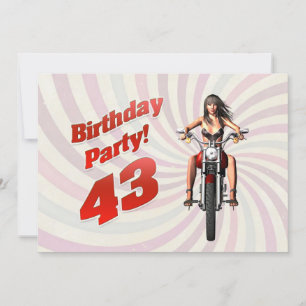 Invitation Fête du 43e anniversaire avec une fille sur une mo