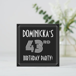 Invitation Fête du 43ème anniversaire : Art Déco Style avec N