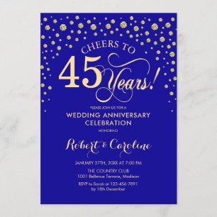 Invitation Fête du 45e Anniversaire - Or Saphir Bleu