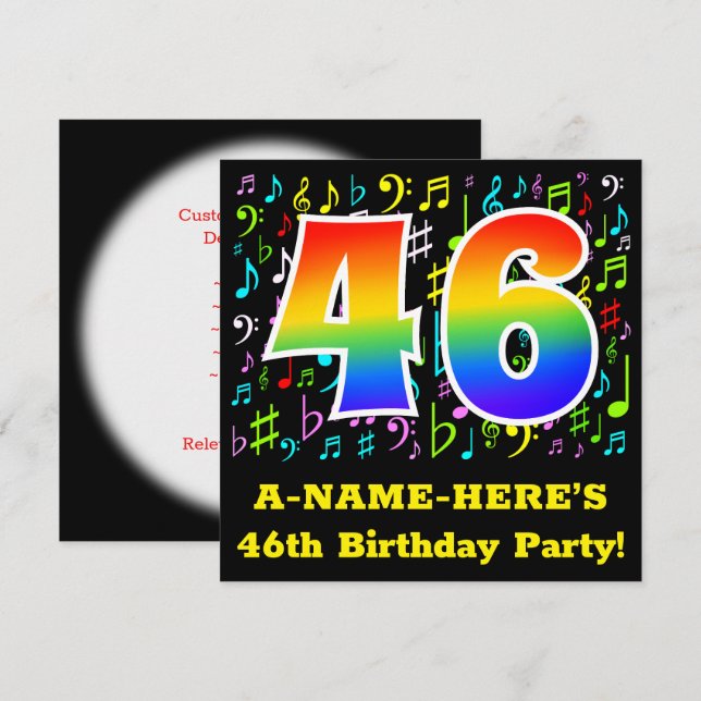 Invitation Fête du 46e anniversaire : Symboles de musique amu (Devant / Derrière)